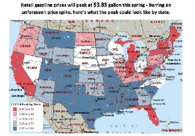 U.S. Gas prices seen lower in 2014, but will peak at $3.83/gallon in spring